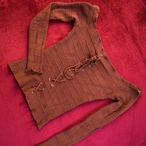 Tan off the shoulder Long sleeve shirt